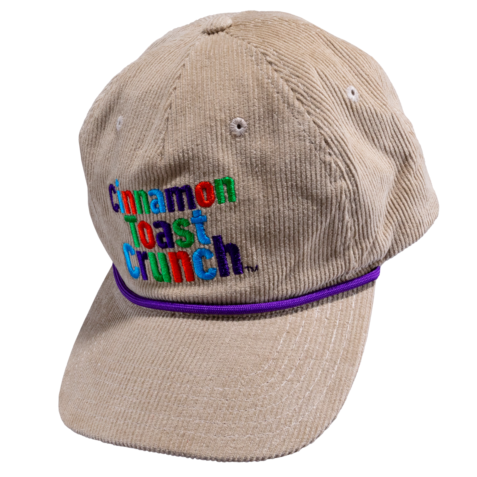 Tan corduroy rope cap with Cinnamon Toast Crunch logo on the front.