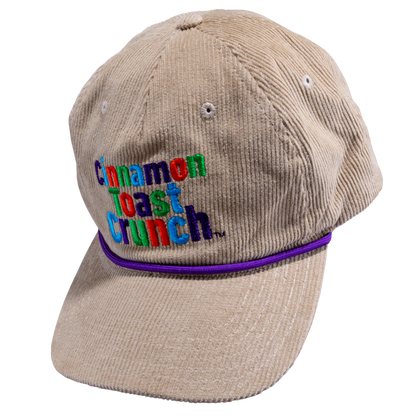 Tan corduroy rope cap with Cinnamon Toast Crunch logo on the front.