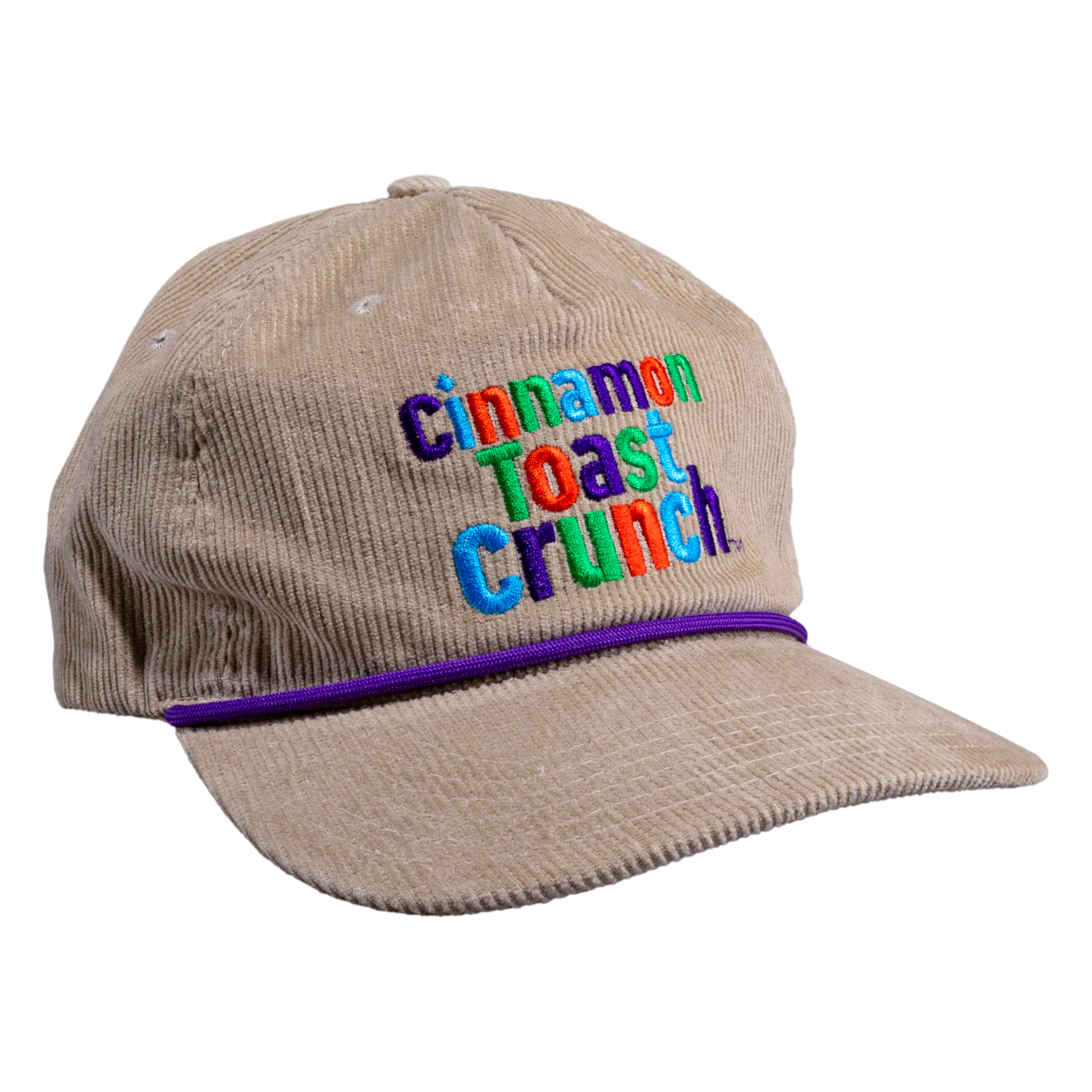 Tan corduroy rope cap with Cinnamon Toast Crunch logo on the front.