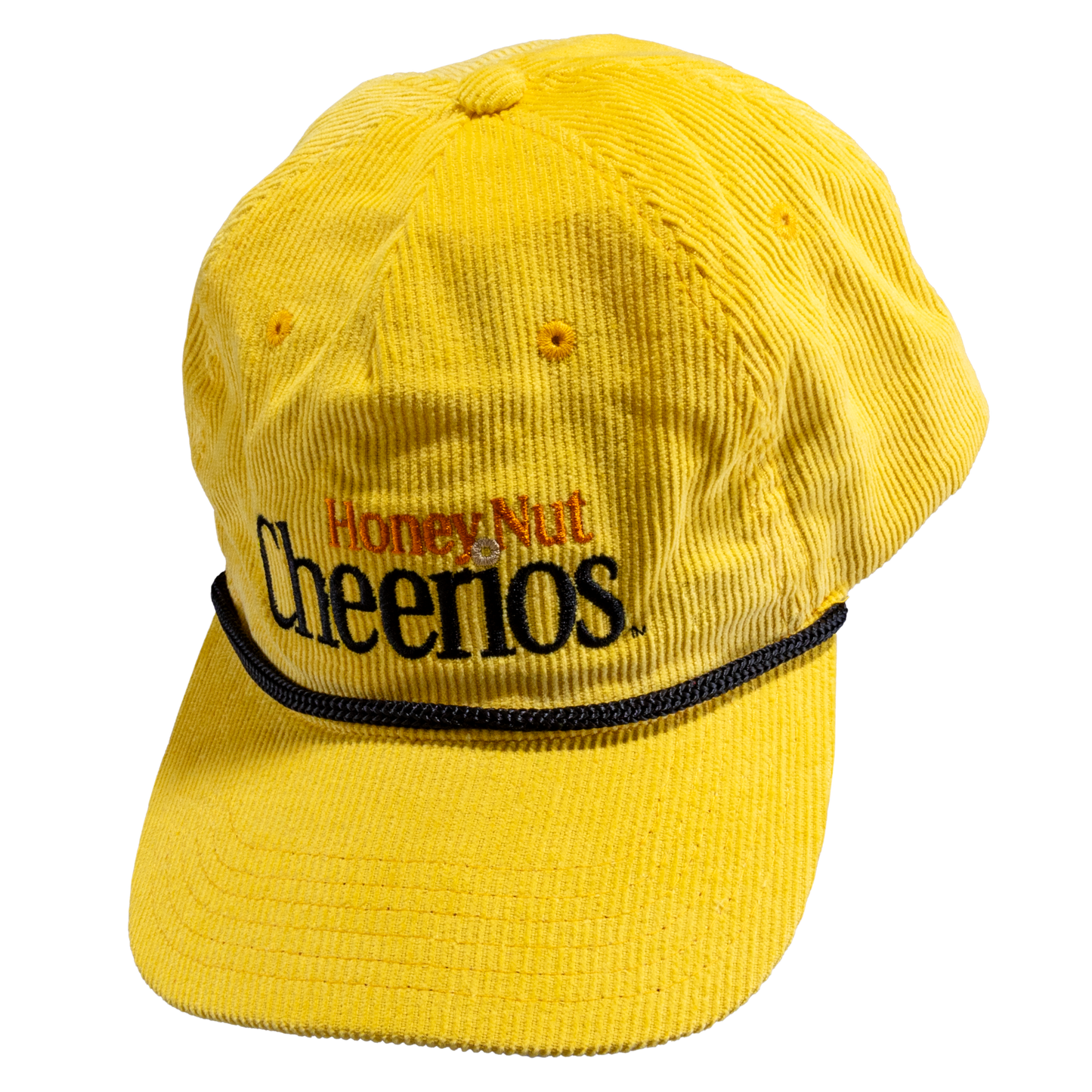 Yellow corduroy rope cap with Honey Nut Cheerios logo on the front.