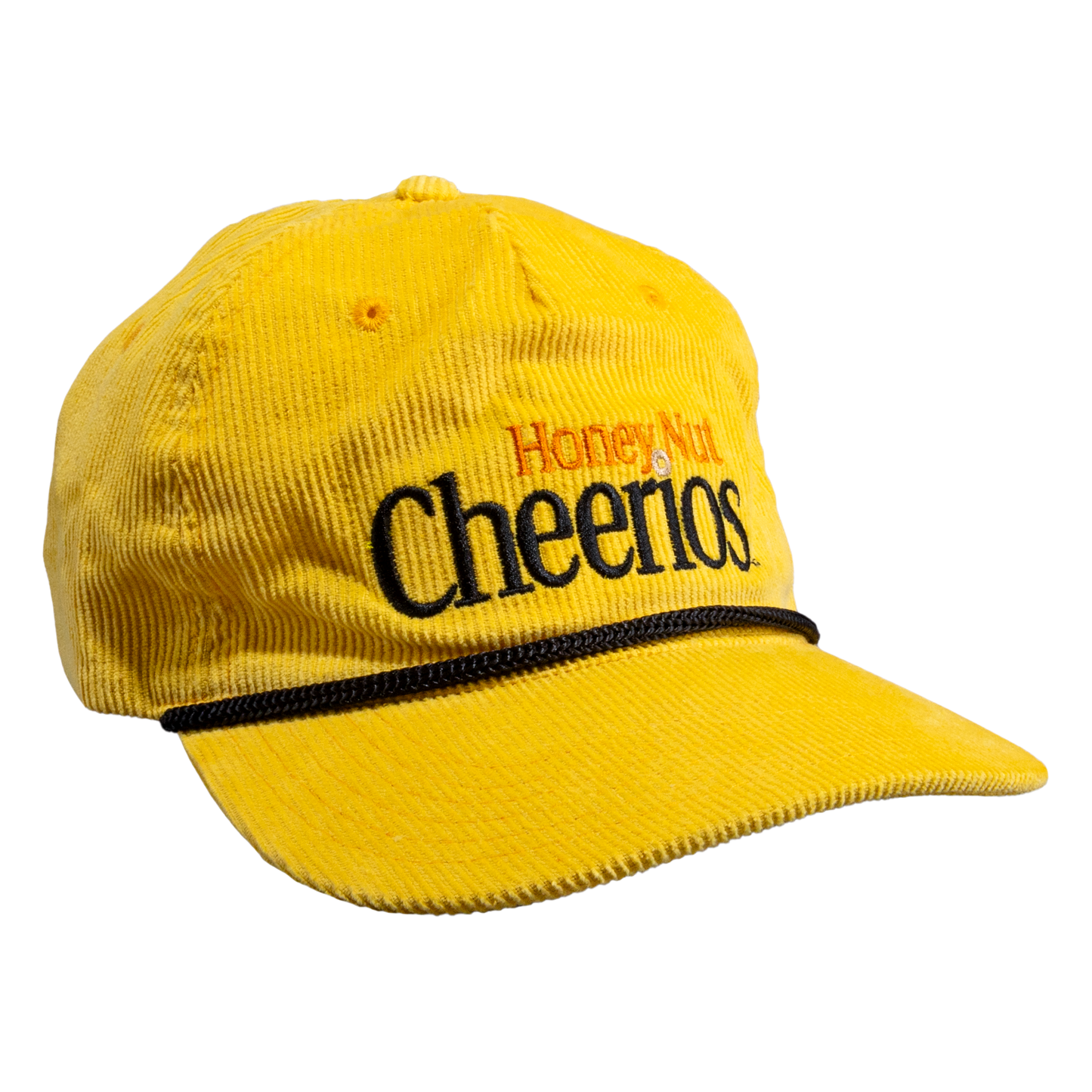 Yellow corduroy rope cap with Honey Nut Cheerios logo on the front.