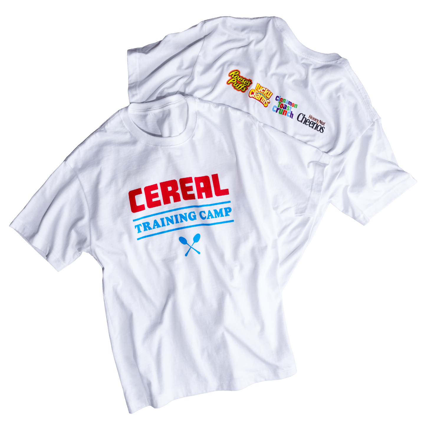 Cereal Training Camp t-shirt with cereal logos on the back.